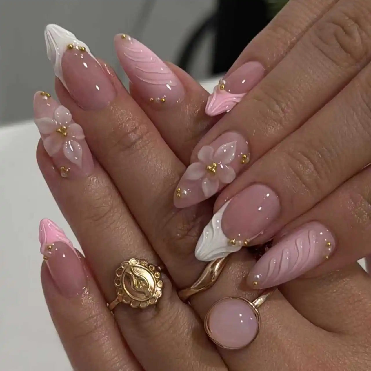 Charming Pink Flower Nails