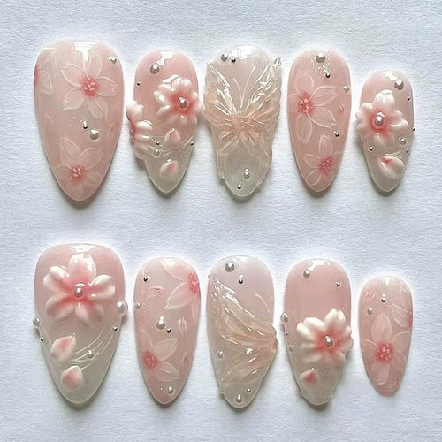 Charming Pink Flower Nails