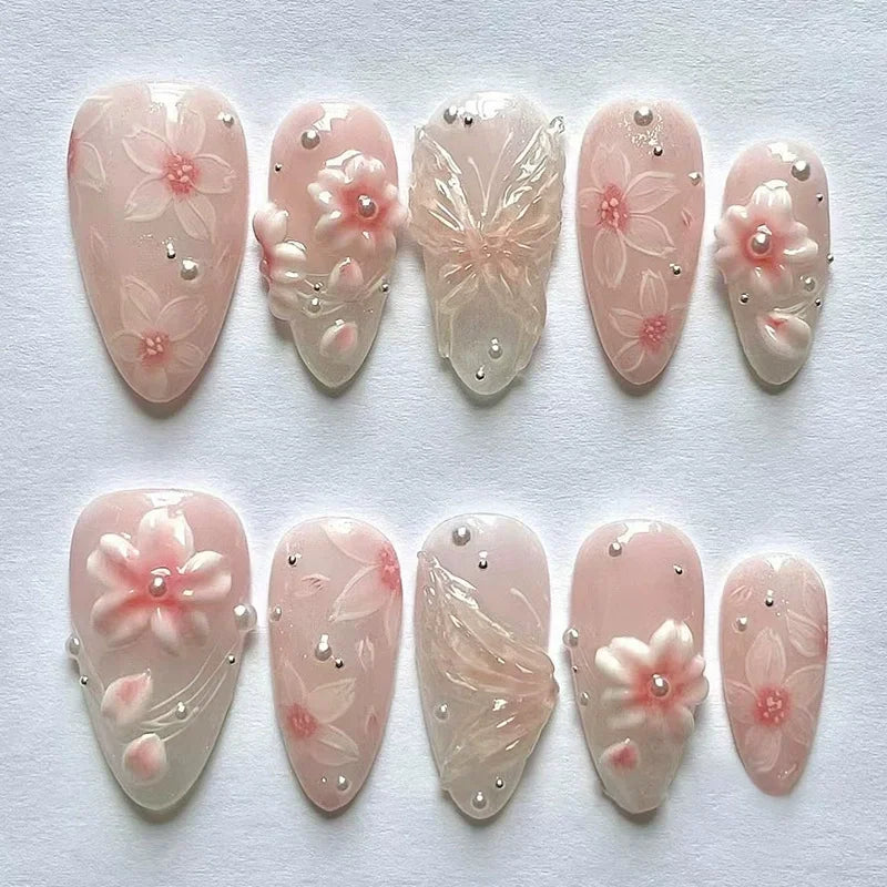 Charming Pink Flower Nails