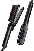 TYMO Flat Iron Hair Straightener Brush 2 in 1, 200M Ions Hair Straighteners for Women, Ceramic Straightening Hot Comb for Anti-Frizz Straights, Waves, Curl, 3X Less Heat Damage, Dual Voltage, Black